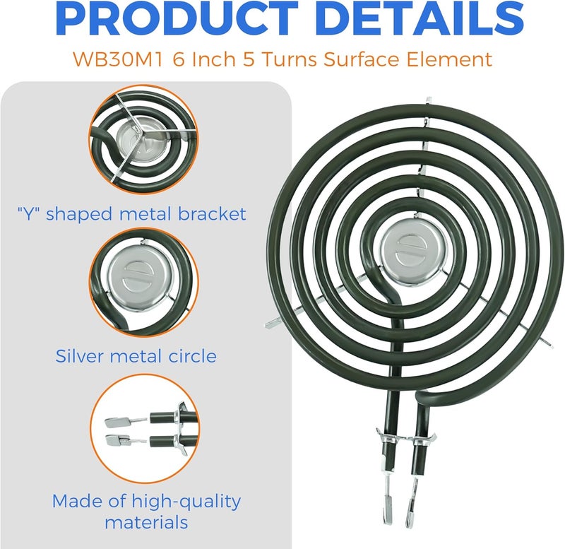 Romalon Upgraded WB30M1 Electric Stove Burner ERS30M1 Replacement for 6 Inch 5 Turns 240V Surface Element with Silver Center Medallion fit for GE Hot-point Ken-more Range Stove by - Image 3